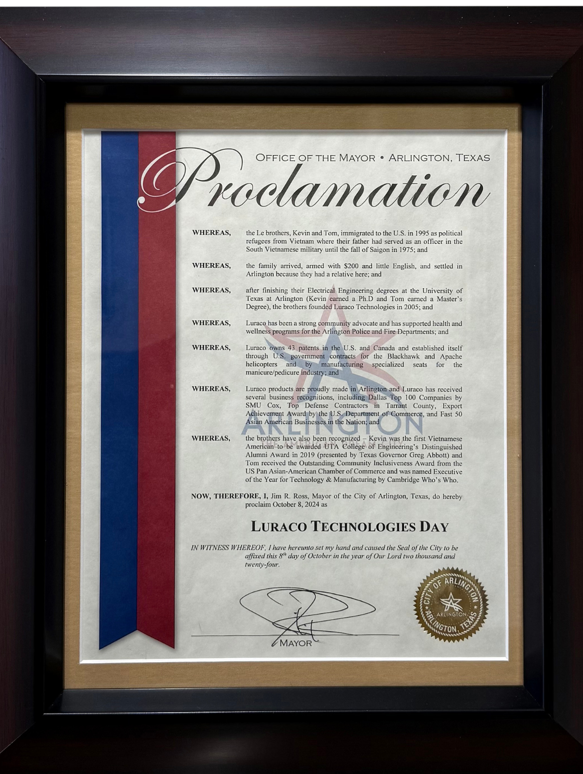 Proclamation from Mayor Jimm Ross to Luraco and Le Brothers